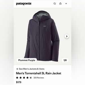 NWT Patagonia Men's Torrentshell 3L Rain Jacket Plummet Purple M